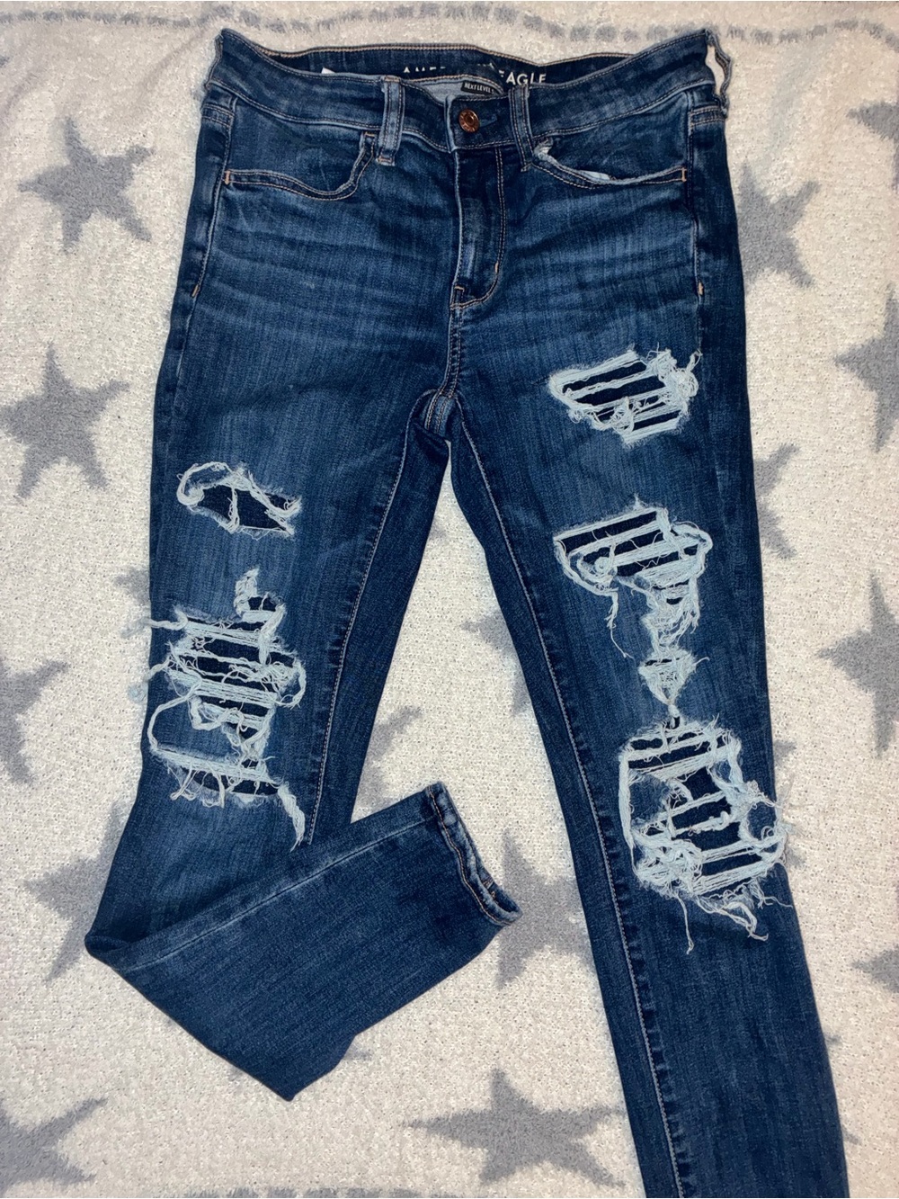 American Eagle Outfitters Dark Blue Ripped Skinny Jeans